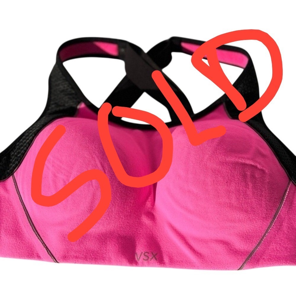 Victoria's Secret Sport Bra 34B Pink Black‎ Crisscross Back Medium Support NWOT